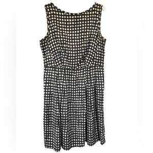 Banana Republic Checkered Print Silk Blend Pleated Waist Zip Sleeveless Dress 16